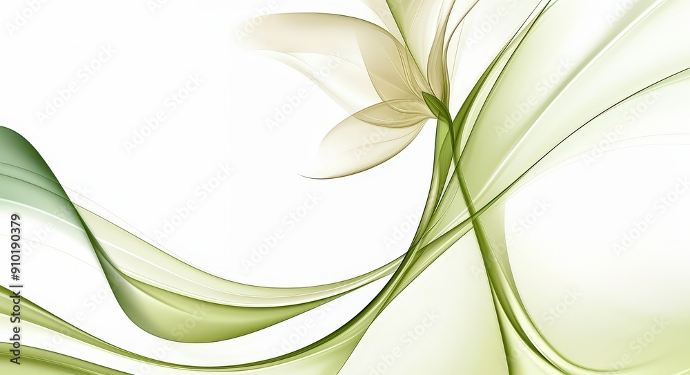 Aufkleber swirling green lines gracefully intertwine with a delicate flower, creating a serene and calming vis