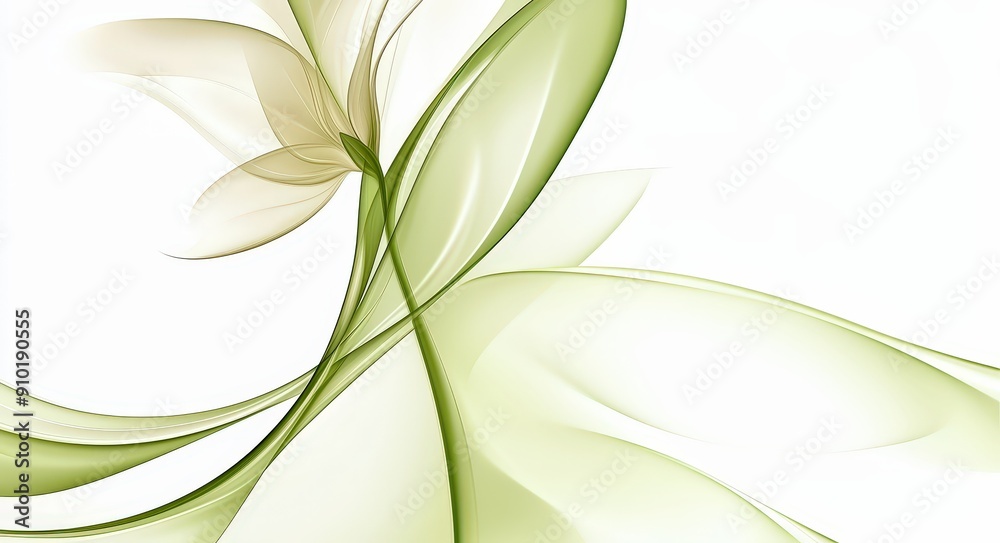Aufkleber delicate floral shapes in green and white intertwine, creating an elegant abstract design with smoot