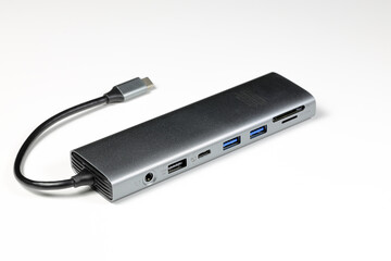 modern multifunctional adaptor or multiport docking station provide multi type of input output port...