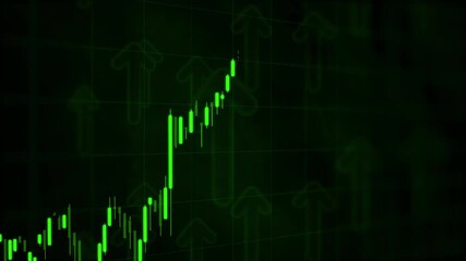 3D illustration of a bullish market featuring glowing green trading candles and up arrows, set against a vibrant glowing green background, symbolizing financial growth and market prosperity. 4K image.