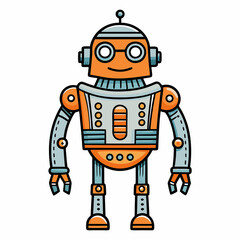 Cute robot cartoon icon character isolated, graphic design sign