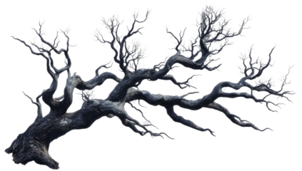 old dead spooky tree isolated on white or transparent png