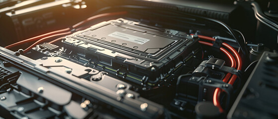 Obraz premium Close Up of an Electric Car Battery and Engine Components