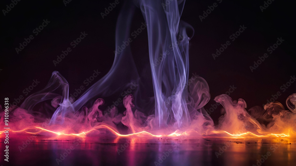 Wall mural abstract coloured vapour smoke with light on dark background