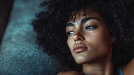 A portrait of a woman with her eyes shut, great for use in profiles or focusing attention