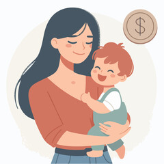 Mother and kid. Pregnant woman, mom play with son, hold baby, hug daughter and read book. Happy mothers day