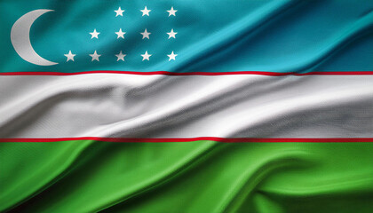 Obraz premium Background of the Uzbekistan flag flying with a simple wavy texture