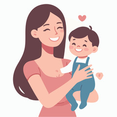 Mother and kid. Pregnant woman, mom play with son, hold baby, hug daughter and read book. Happy mothers day