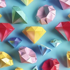 Obraz premium An arrangement of vibrant paper diamonds creating a geometric pattern for celebrations..