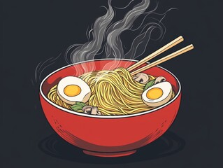 Ramen vector illustrator with a black background