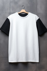 Black and White Shirt Mockup on Concrete Wall Background: T-Shirt Mockup Unisex on Hanger for Branding, Fashion Design, and Product Display