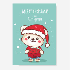 Happy New Year and Merry Christmas. Christmas white bear with New Year.
