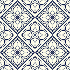 Symmetrical design interlocking shapes resemble flowers leaves.