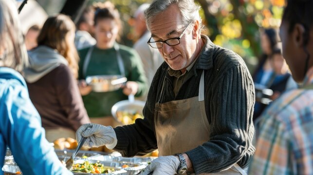 A leader serving food at a community event, demonstrating servant leadership