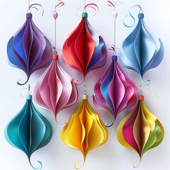 A charming pattern of colorful paper ornaments, ideal for festive decorations..