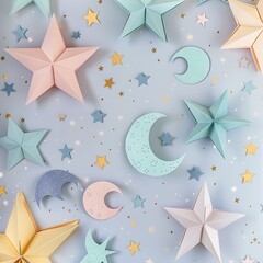 A celestial motif of delicate paper stars and moons, ideal for adding a touch of magic to festive decor.