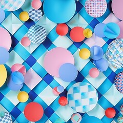A lively checkerboard pattern of delicate paper circles and diamonds for festive decoration..