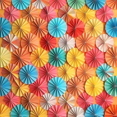 A colorful checkerboard pattern featuring paper circles and diamonds, ideal for festive decorations..