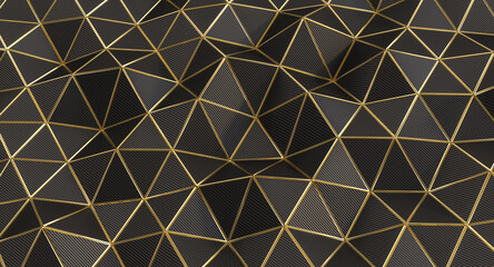 Fototapeta premium Abstract dark and gold triangle pattern forming a wavy surface
