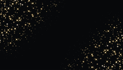 Flying particles of light. Golden dust particles decorative background. Abstract glowing glitters background. Christmas special light bokeh confetti effect. Stardust shine vector sparkle texture.