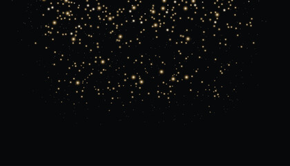 Flying particles of light. Golden dust particles decorative background. Abstract glowing glitters background. Christmas special light bokeh confetti effect. Stardust shine vector sparkle texture.