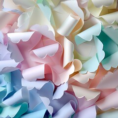 An intricate display of pastel-colored paper shapes creating a mosaic effect for festive settings..
