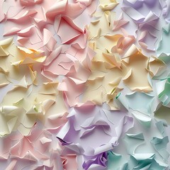A festive mosaic design of delicate paper shapes in soft pastel colors..