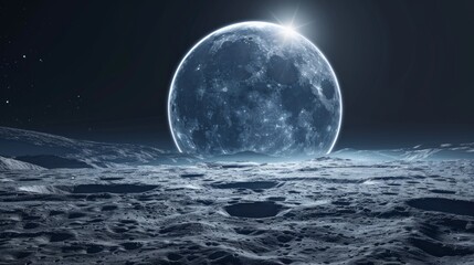 landscape panormaic view on the moon surface in the sea of tranquility.