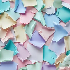 A mosaic-like decoration of pastel-colored delicate paper shapes for festive decor..