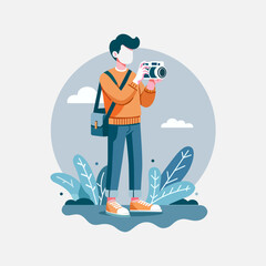 Mark World Photography Day with this flat illustration of a photographer capturing moments