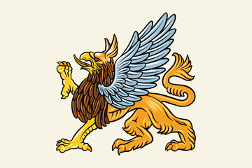 Colored illustration of Griffin in decorative style