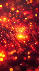 Abstract futuristic background in red and yellow colors. Digital technologies, abstract microcircuits and processors. Bokeh effect. AI generative
