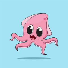Cute pink squid character with a big smile