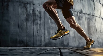 Obraz premium Athlete Running with Yellow Shoes