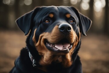 Obraz premium crossbreed dog happy portrait closeup rottweiler animal background breed canino cut-out friendly isolated mixed mongrel pet smiling square studio shot