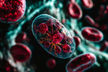 Fototapeta premium Virus, bactérie, microbe, vue au microscope