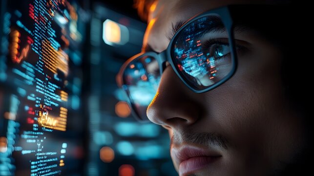 Professional Analyzing Data with Python and R in High-Tech Workspace