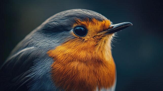 Close-up of a robin's profile, showcasing the fine details of its beak, eye, and feathers
