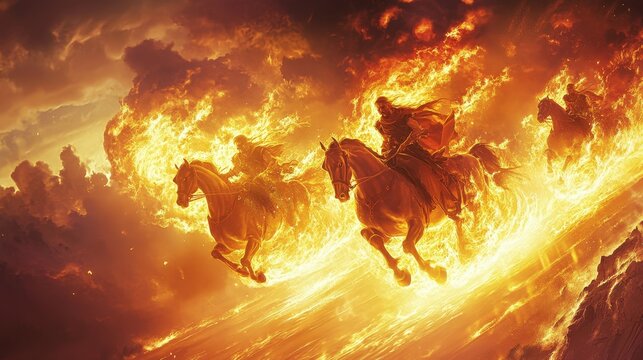 Dynamic Image of the Chariot of Fire Carrying Elijah Through Fiery Skies &ndash; Epic Biblical Artwork