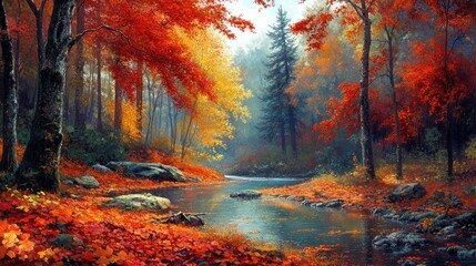 Autumn forest with vibrant, colorful foliage.