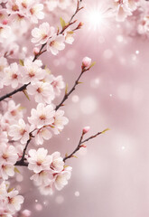 Obraz premium Sakura. Branches with pink flowers on a plain background for publications.
