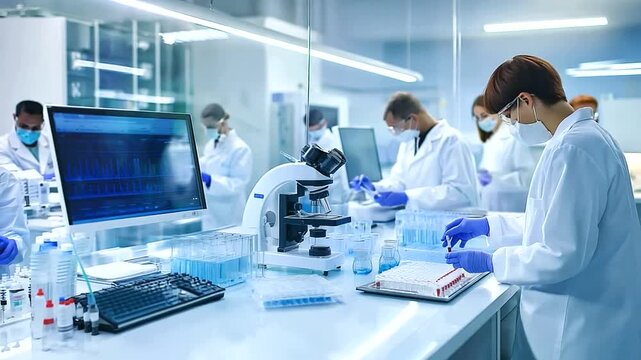 A modern lab setup with workers preparing samples for drug testing