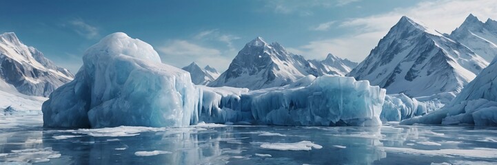 Ice Podium. Winter Background. Product Platform. Iceberg. Lake in the mountains.