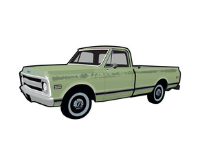 vector 1970 Chevy C10 old car isolated on white