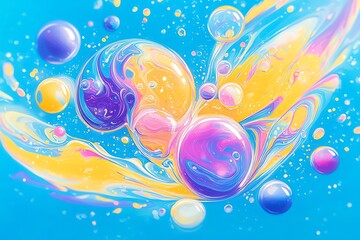 Colorful liquid pop abstract background with soap bubbles
