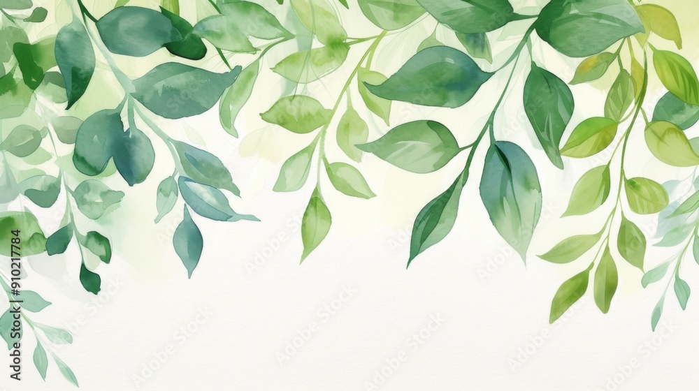 Sticker Watercolor illustration of green branches and leaves