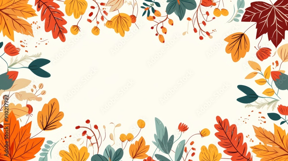 Wall mural Illustration of a frame made from fall flowers and leaves