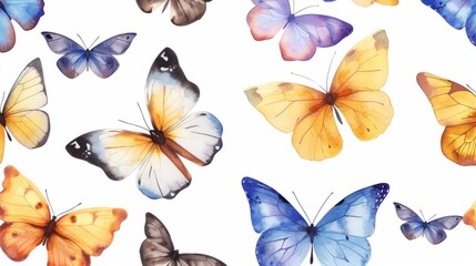 Watercolor pattern of various butterflies