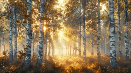 Golden Hour in the Birch Forest