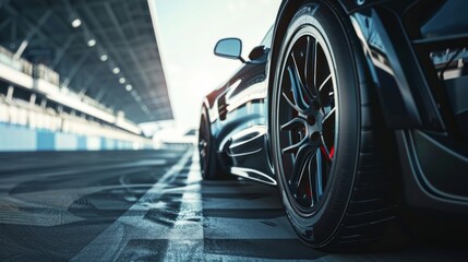 Black Sports Car on a Race Track